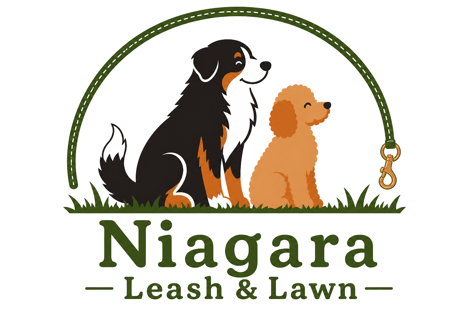 Niagara Leash & Lawn logo showing two sitting dogs.